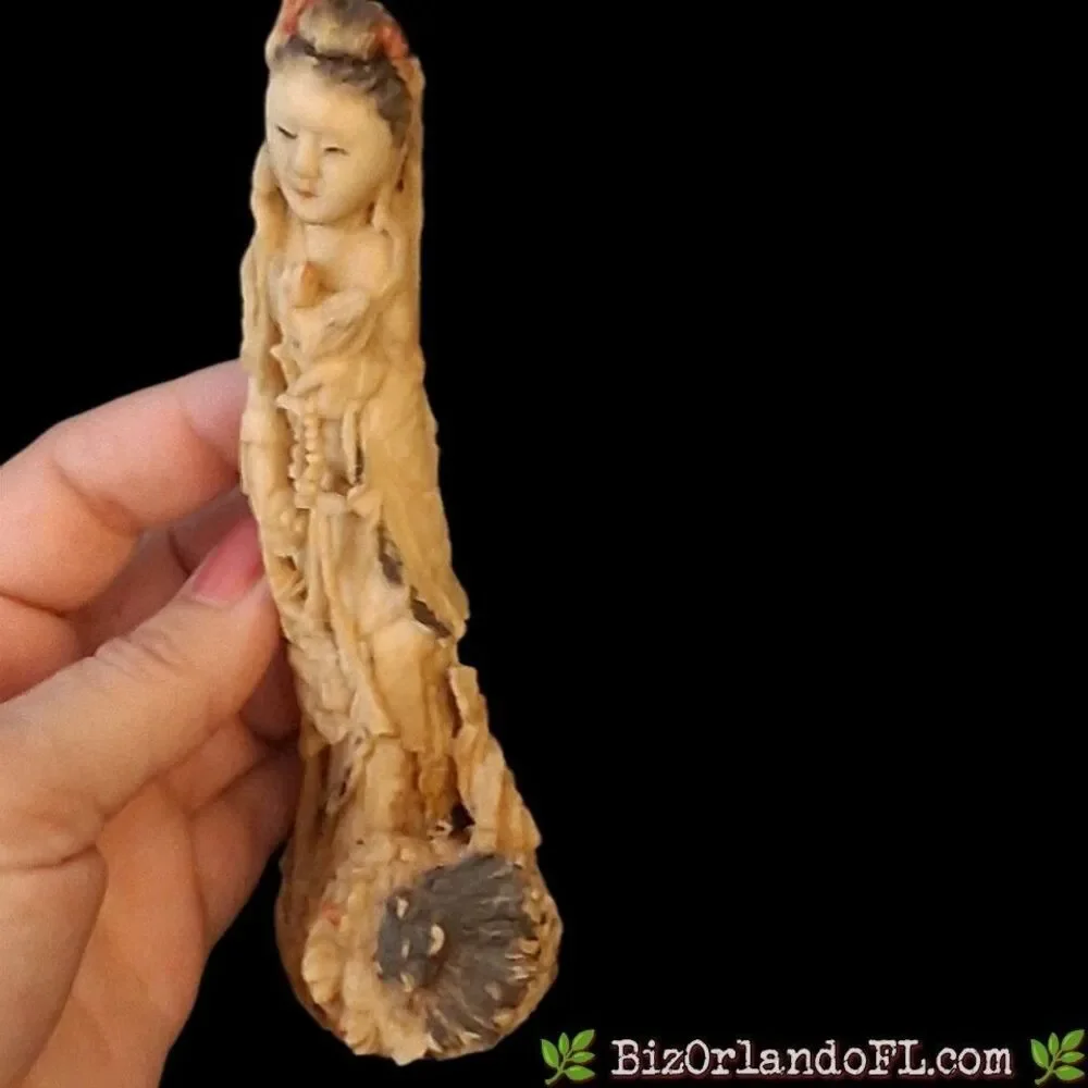 VINTAGE: Guan Yin & Foo Lion Chinese Decorative Resin Carving Souvenir Figurine